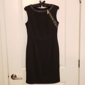 Ellen Tracy Black Dress with Faux Leather Trim